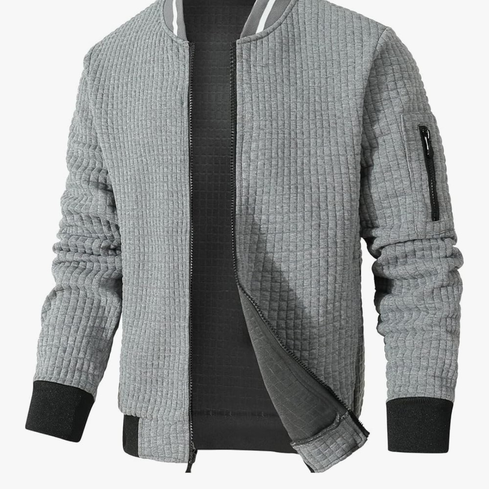 Gray Quilted Bomber Jacket